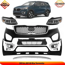 Front Bumper Cover Paintable & Grille Assembly Kit For 2016-2018 Kia Sorento