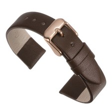 Genuine Leather Band 18mm Flat Leather Watch Strap Dark Brown/Rose Gold Buckle