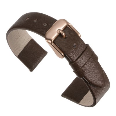 Genuine Leather Band 18mm Flat Leather Watch Strap Dark Brown/Rose Gold Buckle