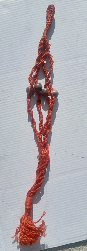 Vintage Macrame Burnt Orange Plant Hanger Wood Beads Hanging Boho Handmade 26"