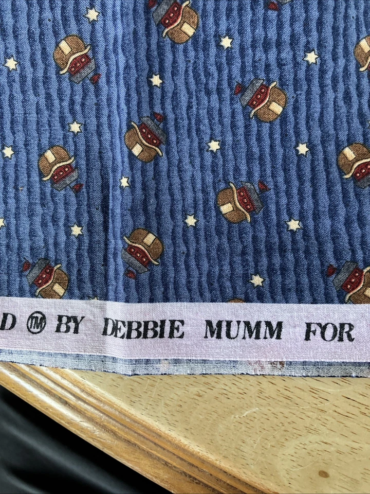 7/8 Yard Noah's Ark Mumm's The Word SSI Quilt Sewing Fabric Cotton Blue Stripe - Image 4 of 4