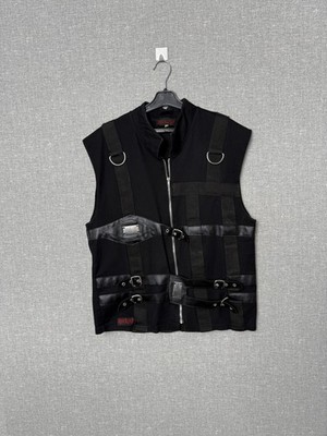 Aderlass Gothic Cyberpunk Black Denim Vest With Straps & Metal Buckles Size L