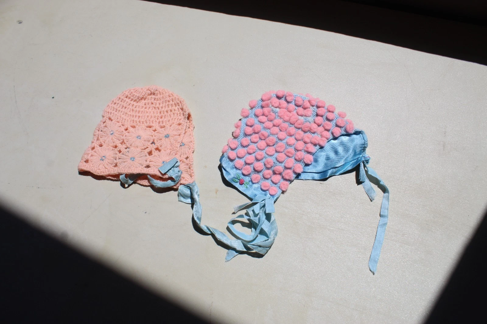 Vintage crochet infant bonnets