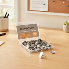 Thumb Tack, 500 Pack, Silver, Flat Push Pins Bulk Steel Round Push Pins Off...