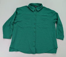 Davi & Dani Women's Top Size 2XL Green Textured Long Sleeve Button-Up