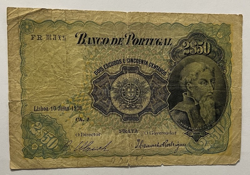 Portugal 🇵🇹 2$50 Escudos 1920  Rare Paper Money   Lot P770