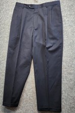 Austin Reed Super 100s Men's Navy Blue Mid Rise Pleated Straight Leg Dress Pants