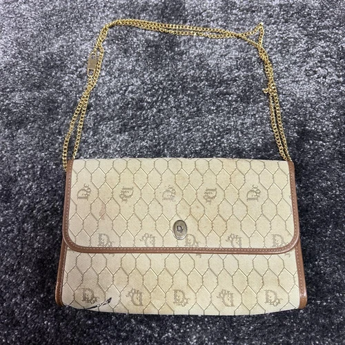 Sac bandoulière Christian Dior vintage chaîne nid d'abeille beige marron PVC