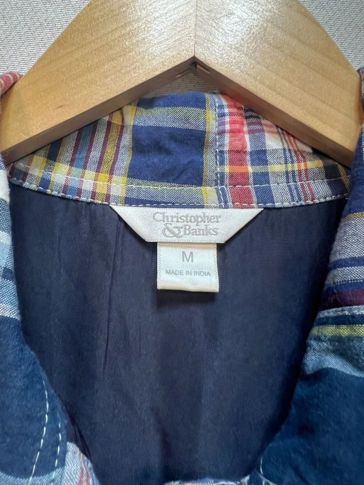 Chaqueta Blazer Christopher & Banks Para Mujer Botón Frontal Talla M Multi Madras Cuadros Foto 3 de 4