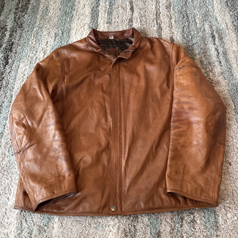 Chaqueta Robert Comstock Vertical Piel de Cordero Cuero Cremallera Talla XXL Excelente Foto 2 de 4