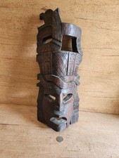 Tribal Face Mask Beast Snakes Carved Wood Vintage Wall Decor Art African Rough
