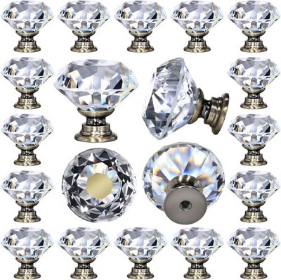 Set of 12 Crystal Cabinet Knobs - Polished Glass Drawer Pulls with Bronze Base