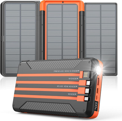 Power Bank Solar Charger 46800mAh Built in 4 Cables 3 Foldable Solar Panels, ...