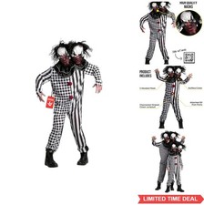 Two Headed Scary Clown Costume Men Jumpsuit Mask Ruffled Collar Halloween Horror