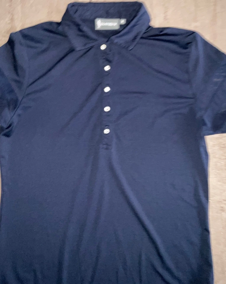 Glenmuir Short Sleeved Navy Blue Golf Polo shirt Diamante Buttons size S - Image 2 of 3
