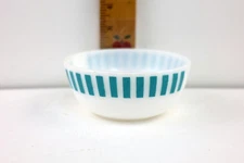 Vintage Hazel Atlas Turquoise Candy Stripe 5" Cereal Bowl Milk Glass