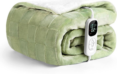 Soft Sage Green Heated Throw Blanket - Fast Heating, 6 Levels, Auto Off