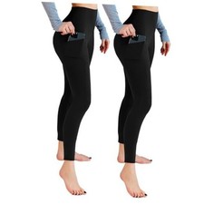2 Pack Leggings with Pockets for Women, High Waisted Soft Large-X-Large Black