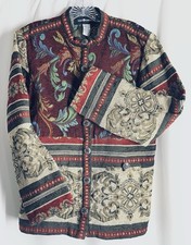 Blazer Vintage Sag Harbor Tapestry Jacket Burgundy Multicolor Size 8