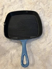 Cuisinart  Square Grill Pan Enameled Provencial Blue Single Spout GUC