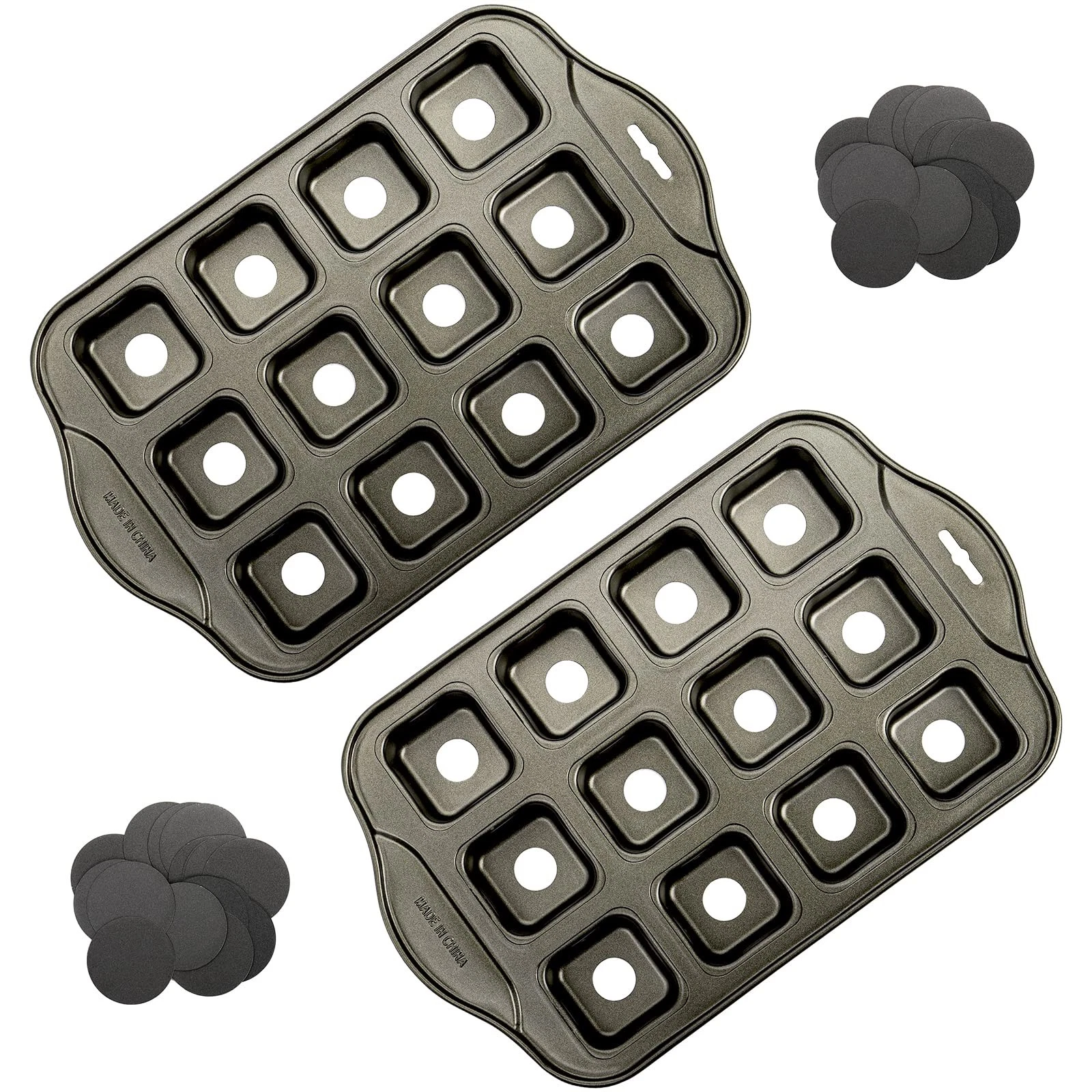 Tosnail 2 Pack 12 Cavity Mini Cheesecake Pan with 13" x 8" x 1.25", Black