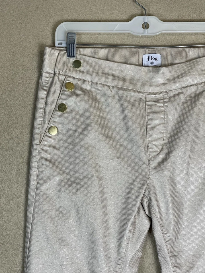 Pantalones Bevy Flog para mujer 29 plateados acampanados pierna tiro medio elásticos ajuste regular Foto 2 de 4