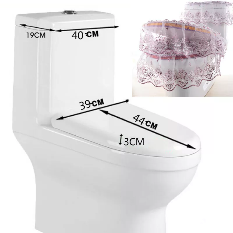 3pcs set Home Bathroom Tank Top Cover Zip Lid Lace Toilet Seat
