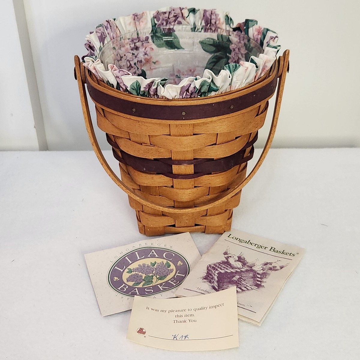 Longaberger 1994 May Series Lilac Basket Set-Protector-Liner-Cards