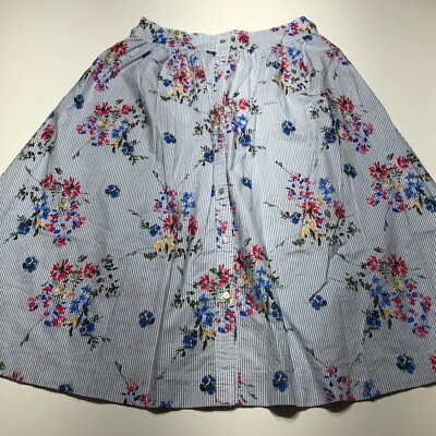 Only Love Urbanized Skirt Sz Medium Floral Print Blue Stripe Yankee Button Front