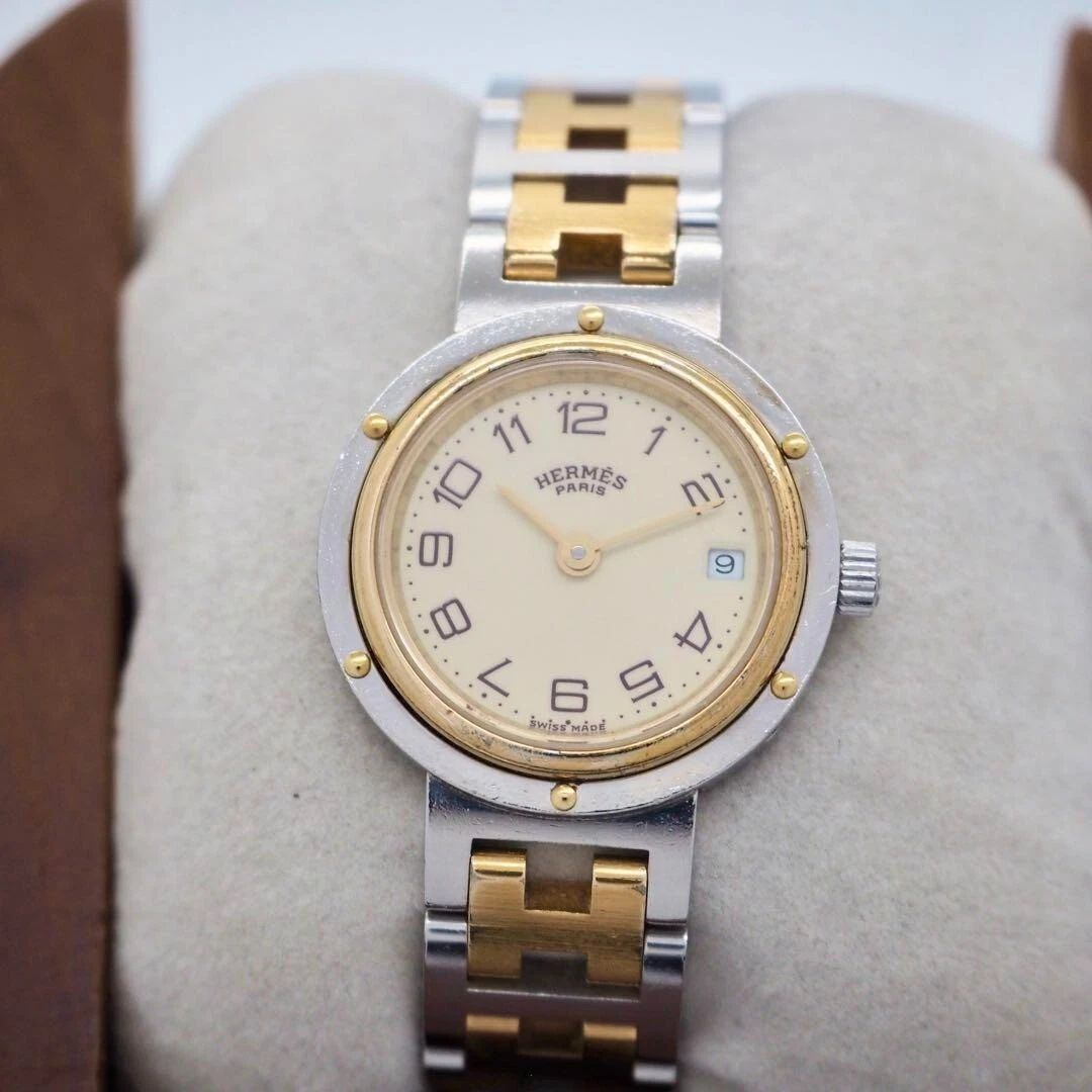 HERMÈS Orologio Donna Clipper HERMES CL3.240 Toni Due Date Quadrante Quarzo Crema