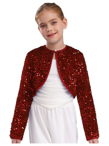 Girls Cardigan Ceremony Wrap Top Pageant Outerwear Wedding Shrug Sequins Coat - Picture 31 of 80