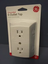 GE Grounded Adapter Spaced Six 6 Outlet Tap Converter Wall Electrical Socket New