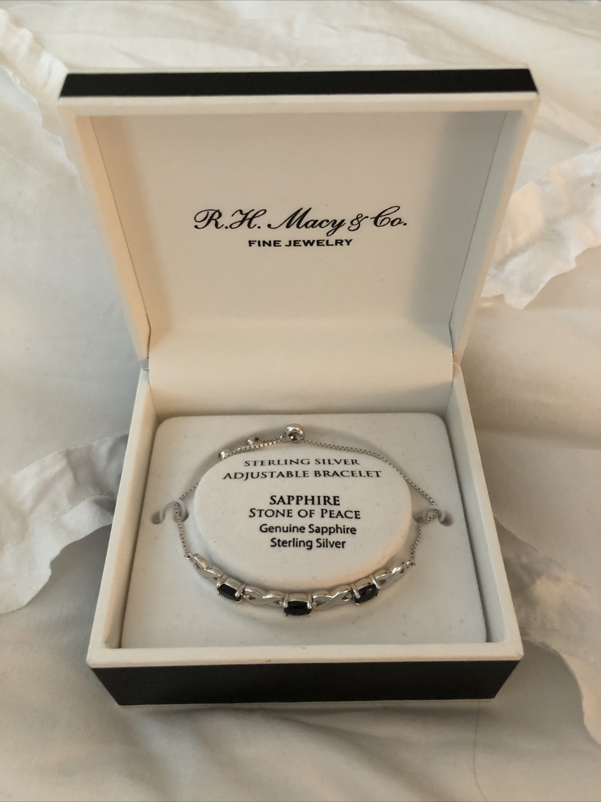 R.H. Macy Co Fine Jewelry Sterling Silver Adjustsble Genuine Sapphire