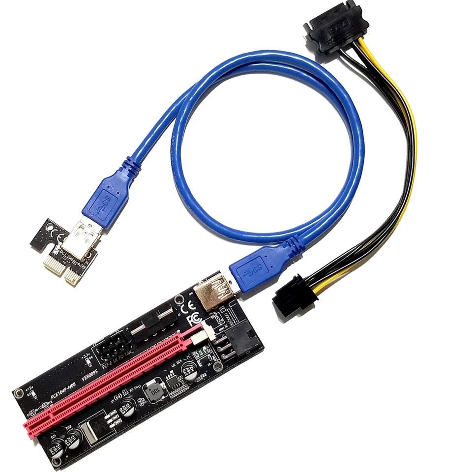 MintCell 6 Pack of V009S 6 PIN PCI-E Express 1X to 16X 60cm Riser GPU Mining - Image 2 of 3