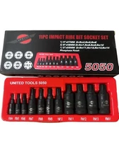 10pc  Impact Ribe bit Socket Set 1/4” 3/8” 1/2" dr Torx Splines Hex