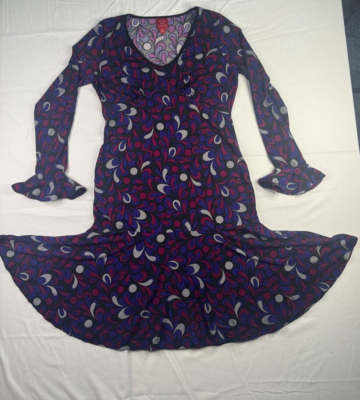 Oscar de la Renta Dress Small V Neck Bell Long Sleeve Floral Pink Purple  Mermaid | eBay