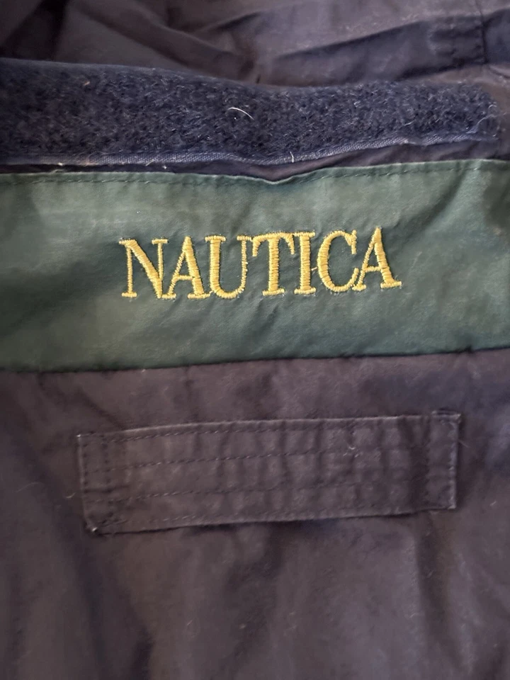 Vtg 90's Nautica COLORBLOCK Hooded Reversible DOWN Distressed PUFFER SKI Jacket - Image 3 of 4