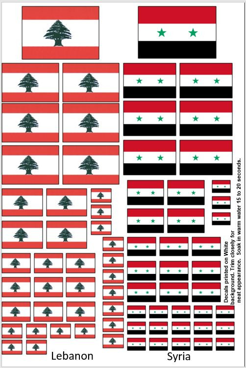 Syrian & Lebanese  Vehicle Identification  Decals 1/35 1/32 1/48 1/72  Aircraft