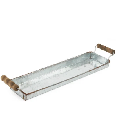 FACTORY DIRECT CRAFT Set of 2 Galvanized Farmhouse 12-1/2" Long Trays with Handles