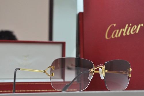Cartier vintage Rimless decor c sunglasses gold frame real rubies customized - Picture 12 of 24