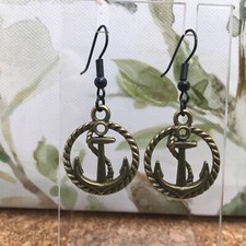 1.5  Bronze-tone Earring Nautical Anchor Dangle Drop Hook New Free Ship 4256