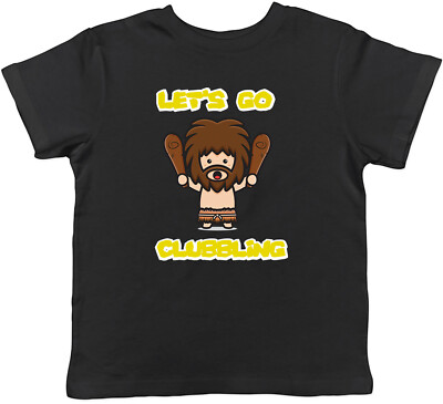 Funny Caveman Kids T-Shirt Let's go Clubbing Primitive Human Childrens Boys Girl