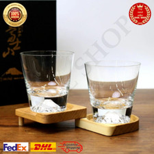 Mt. Fuji Glass Pair Set by Tajima Glass w/ Coaster Gift Box - New From Japan