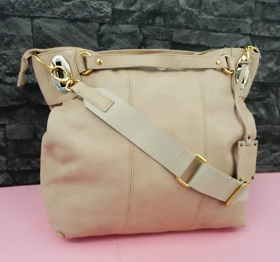 Le Solim Bucket Damen Handtasche Beige Gold Silber Akzente Anhänger Riemen - Bild 1 von 4