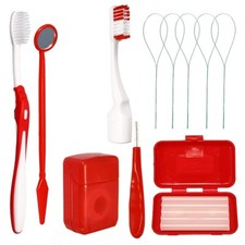 Dental Orthodontic Wax Brush Ties Toothbrush Brush Floss Kit Oral Care Red Boxed
