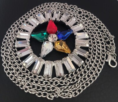 Masonic SILVER OES O.E.S Order Of the Eastern Star Charm Pendant Real Rhinestone