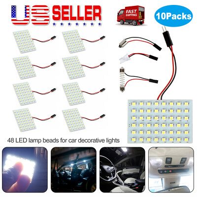 10Pcs 48SMD COB White LED T10 4W 12V Car Interior Panel Dome Map Lamp Bulb