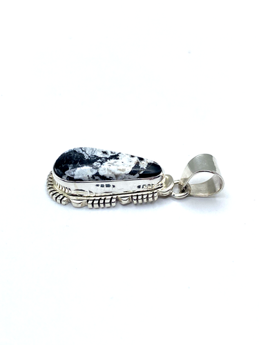 White Buffalo Sterling Pendant Teardrop Navajo Leslie Yazzie Native American - Picture 4 of 10