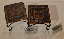 New, Lumin Essence 2 Candle Holders, Stained Glass Pillars 