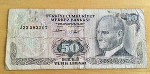 TURKEY PAPER MONEY - 50 LIRASI BANKNOTE 1970 Circulated FREE SHIPPING